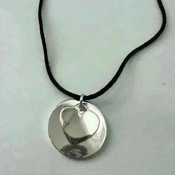 Sweetheart Layered  Silver Heart Circle Valentines Day Medallion Necklace - Picture 10 of 10